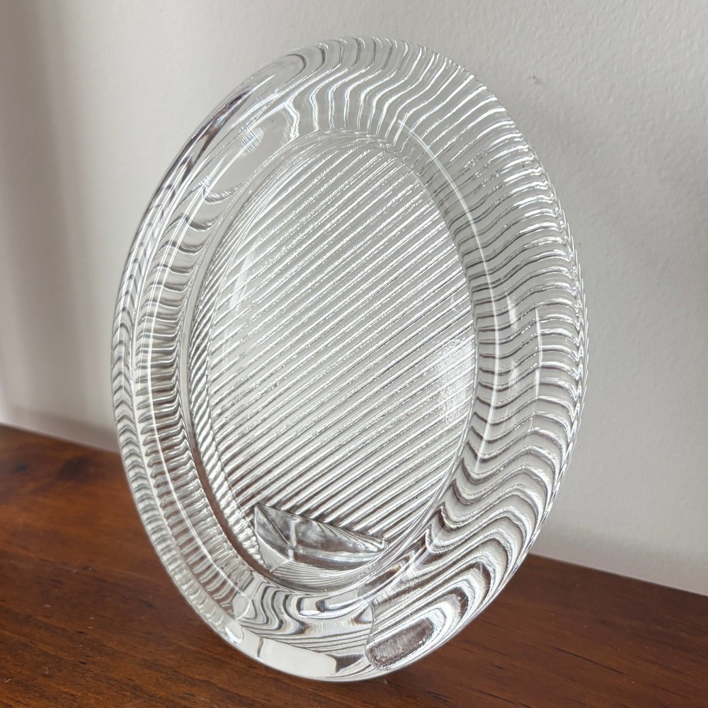 Heavy Clear Ribbed Glass Oval Picture Frame Modern Textured Tabletop Decor